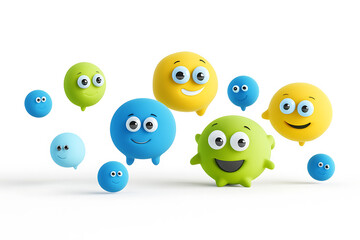 Happy colorful emojis floating on white background