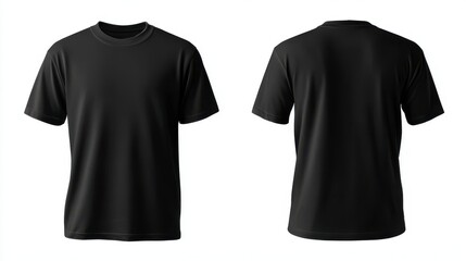 Stunning photo of blank T Shirt color black template front and back view on white background.