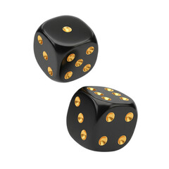 Two pieces black dice on transparent background