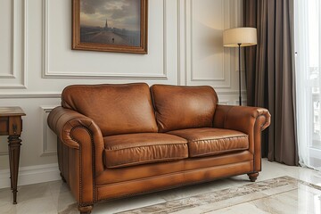 Canapé en cuir dans une salle vide, sofa et attente 