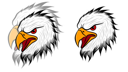 Vector illustration of two fierce eagle heads in aggressive expression, perfect for mascot, logo, or emblem design