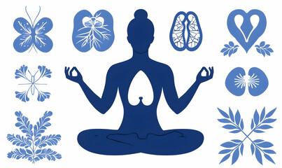 Silhouette of Meditating Figure Surrounded by Nature Symbols