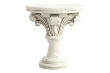 Ornate White Marble Column Pedestal with Detailed Sculpting and Elegant Classic Design