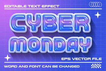 Cyber monday promotion sale 3d inflated chrome text effect. Glossy inflate editable text style
