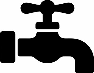 black and white sillhouette of a water tap isolated white background