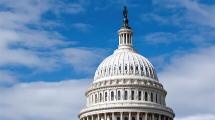 Majestic dome of the u.s. capitol building against a blue sky