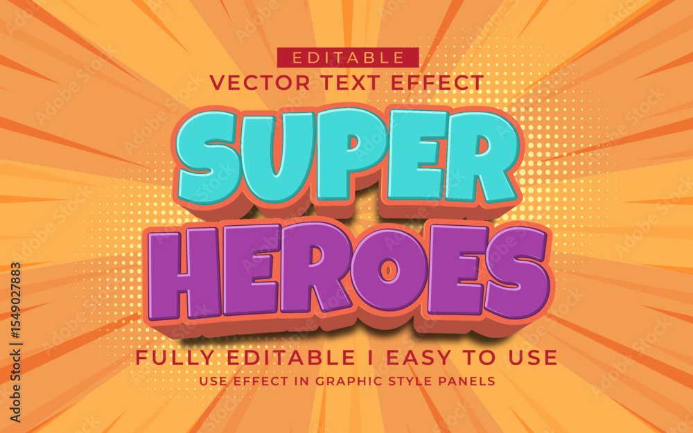 Poster 3d editable super heroes text effect typography style template