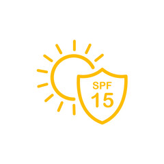 SPF 15 Protections | Sun Protection Factor Levels in Icon Set | Sunscreen Label Icons for Skincare Packaging.