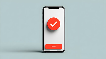 smartphone with a check mark icon and a done button, suggesting task completion or validation
