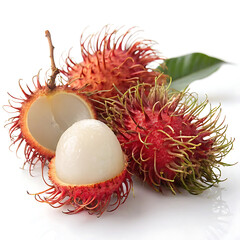 A vibrant rambutan, centered against a plain white background.