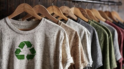 Stunning photo of eco-friendly apparel marked with a recycle symbol, promoting sustainable textiles and encouraging consumers to reject fast fashion for environmental.