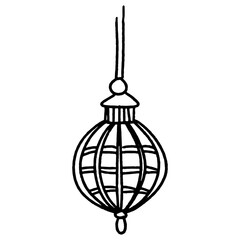 Rattan lamp in doodle style. Vector black and white illustration for creating a logo for an interior design studio or lighting studio.