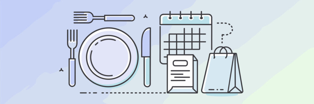 Meal planning and grocery app icons with utensil and calendar – Ideal for food organization platforms, kitchen planning apps, or shopping tools