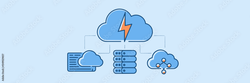 Poster cloud computing icons with overlays for storage, network, and servers – great for cloud solutions, h