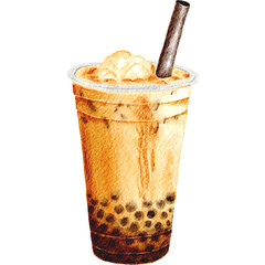 Watercolor Bubble Tea Illustration