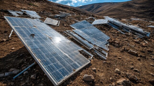 Stunning photo of environmental challenges of disposing of old solar panels, highlighting the need for sustainable waste management practices in the renewable energy sector.