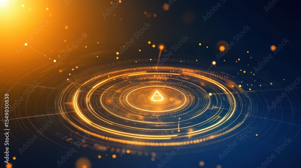 Poster abstract graphic design with concentric circles and glowing light effects.