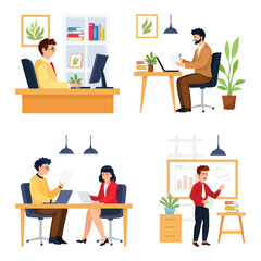 Office Workers at Their Desk illustration