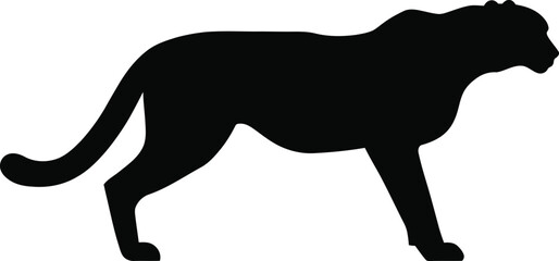 Black vector silhouette illustration of wild animals like a lion, wolf, and deer