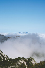 Mountains in fog in Cavadonga lakes
