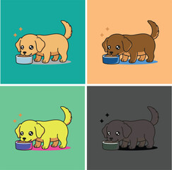 Cute Cartoon Puppy Eating Food – Adorable Dog Character Enjoying a Meal Vector Illustration