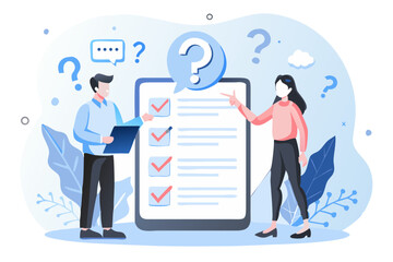 Business Team Reviewing Checklist with Questions and Answers for Project Management