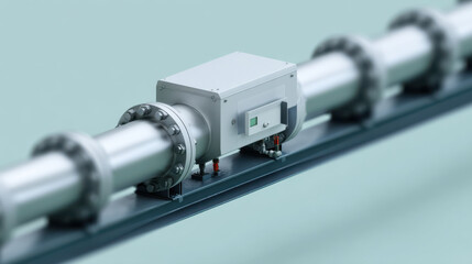 Close up of modular automation unit installed gas pipeline, showcasing industrial equipment used for controlling and monitoring gas flow, with focus precision and safety industrial settings