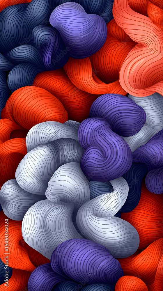 Poster abstract swirling shapes in vibrant colors. intricate patterns of flowing, textured forms create a d