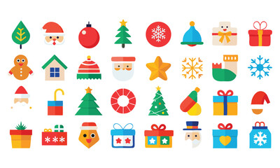 Flat design christmas icons collection for festive designs
