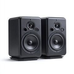 Fototapeta premium Pair of black audio speakers, modern design, high-quality sound