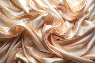 Draped beige silk fabric, luxurious satin texture, elegant folds, smooth surface, soft light, abstract background, textile backdrop, fashion design, rich