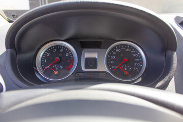 car interior, car, steering wheel, speedometer in car, windshield, seat, driver, fuel, petrol, gas