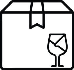 Cardboard box icon with fragile signs, vector