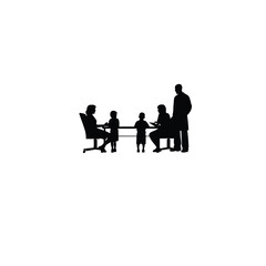 Silhouette of a family discussing medical advice with a gynecologist on white background