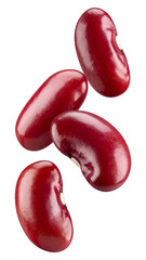 Four falling kidney beans on transparent background