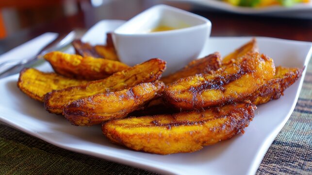 Stunning photo of ripe fried African plantain - local staple food served as meals with sauce or as a side dish in Nigeria, West Africa and other African countries.