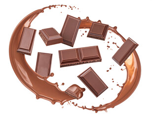 chocolate falling and splashing cut out on transparent png