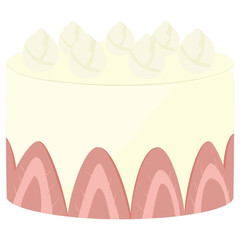 Vector cake with strawberry filling and whipped cream on top. It is suitable for decorating birthday or celebration cards and also suitable for cake-related works.