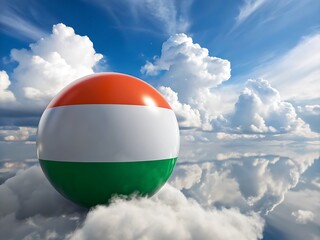 Sphere with Indian flag colors floating in the sky among clouds