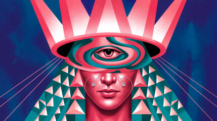 Symbolism-inspired art with third eye and crown.