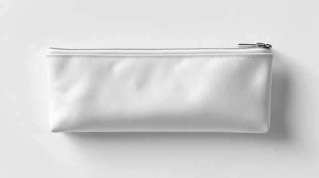 Stunning photo of white pencil case mockup with zipper on white background.