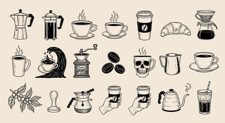 Coffee Shop Illustrations Vintage Style Coffee Icons and Graphics