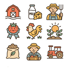 Obraz premium Doodle vector icons set featuring farm animals and agriculture 