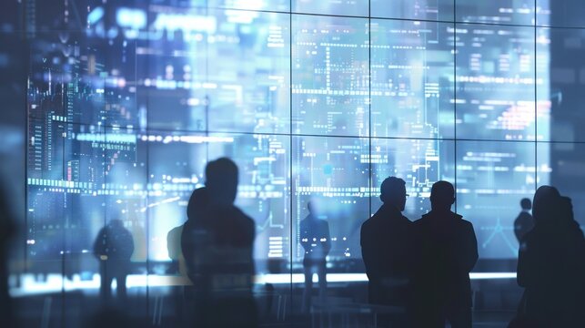People viewing futuristic digital display