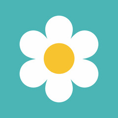 Flower icon. Retro spring summer white flower icon design. Camomile icon set. Cute round flower plant collection isolated on white background.