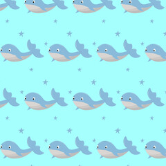 Naklejka premium Pattern with whale, seamless pattern with cute cartoon dolphins