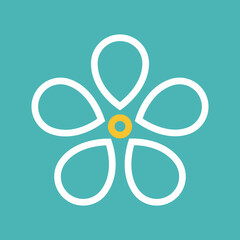 Flower icon. Retro spring summer white flower icon design. Camomile icon set. Cute round flower plant collection isolated on white background.
