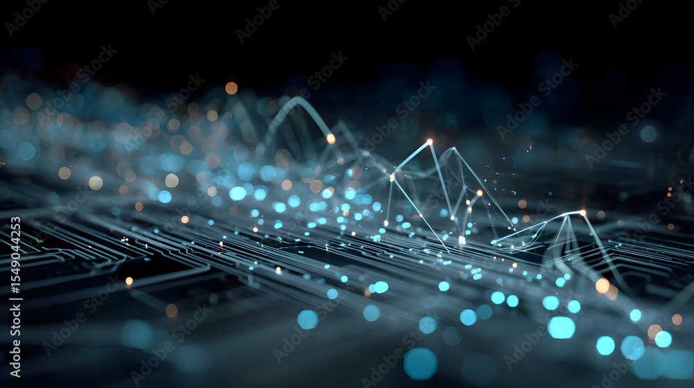 Poster digital data flow: a mesmerizing visual depiction of data flow and connectivity, featuring glowing l