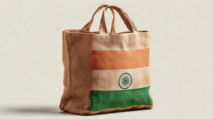 A cotton tote bag with a simple Indian flag print, eco-friendly style, plain background