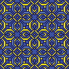 Geometric Art Deco Style Repeating Ornament Pattern in Blue and Yellow Tone